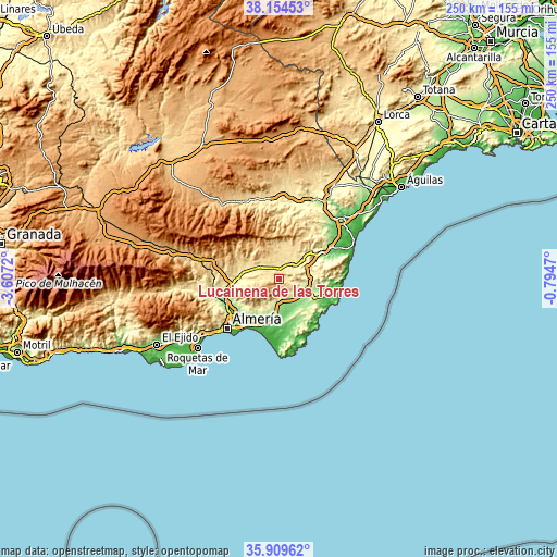 Topographic map of Lucainena de las Torres