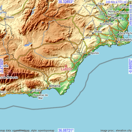 Topographic map of Lubrín