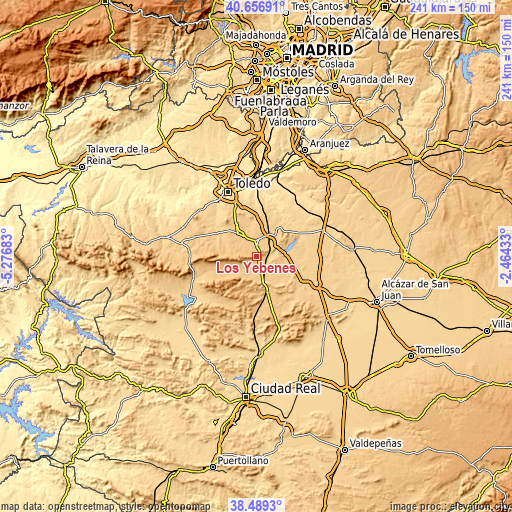 Topographic map of Los Yébenes