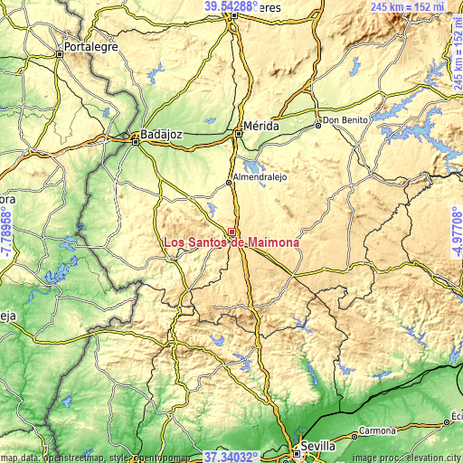 Topographic map of Los Santos de Maimona