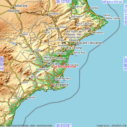 Topographic map of Los Montesinos