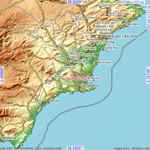 Topographic map of Los Martínez
