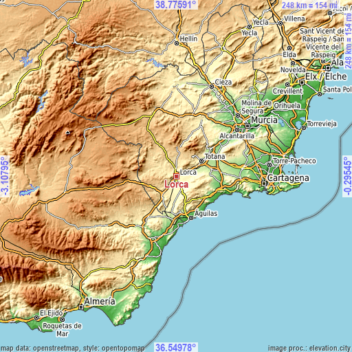 Topographic map of Lorca