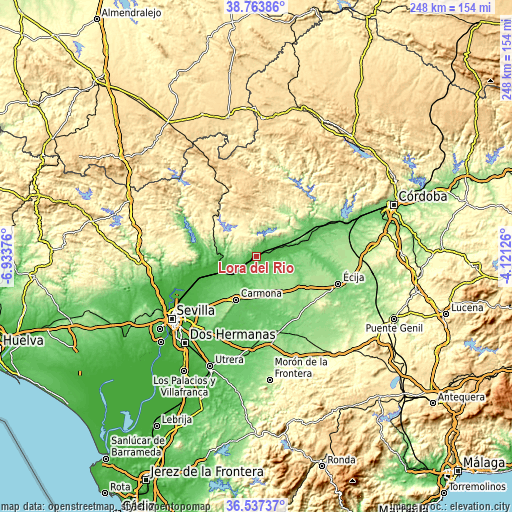 Topographic map of Lora del Río