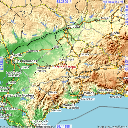 Topographic map of Lora de Estepa