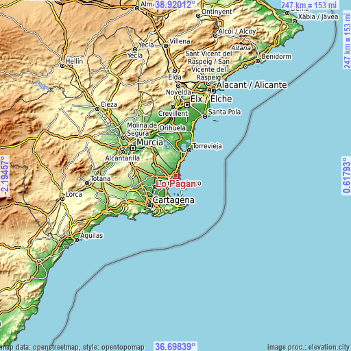 Topographic map of Lo Pagán