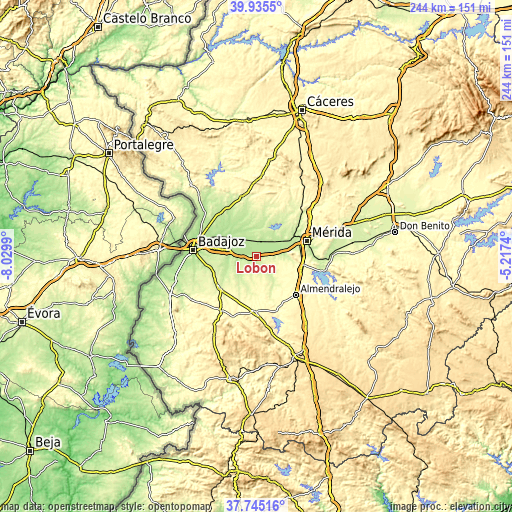 Topographic map of Lobón