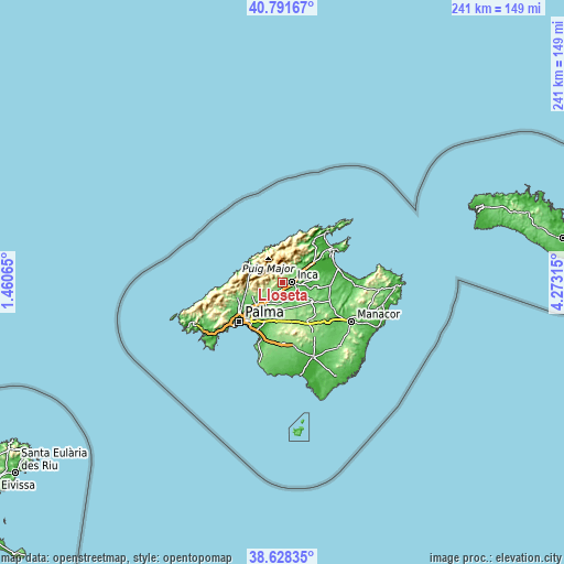 Topographic map of Lloseta