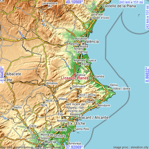 Topographic map of Llosa de Ranes