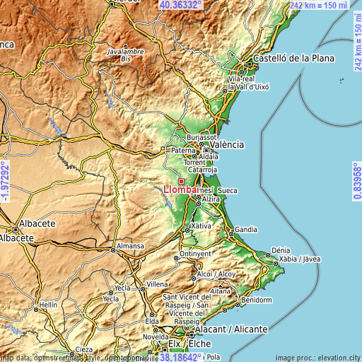 Topographic map of Llombai