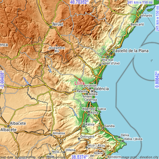 Topographic map of Llíria