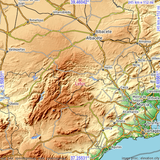 Topographic map of Letur