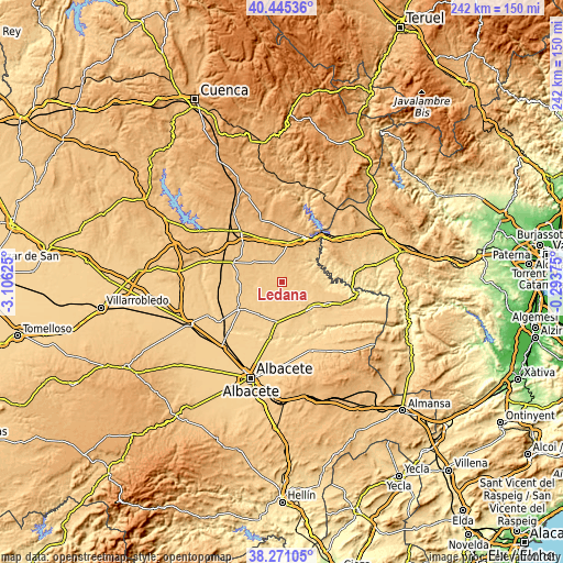 Topographic map of Ledaña