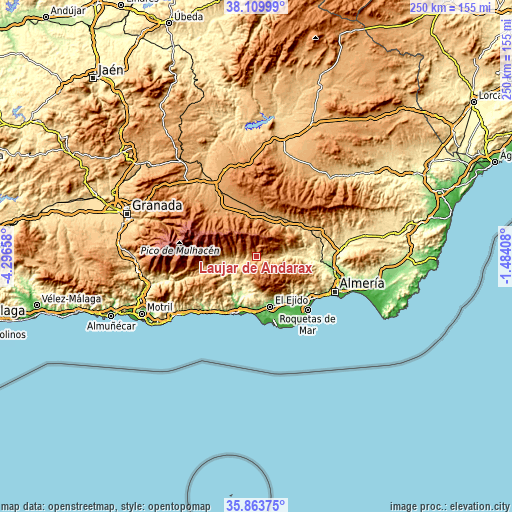 Topographic map of Laujar de Andarax