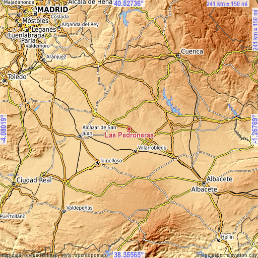 Topographic map of Las Pedroñeras