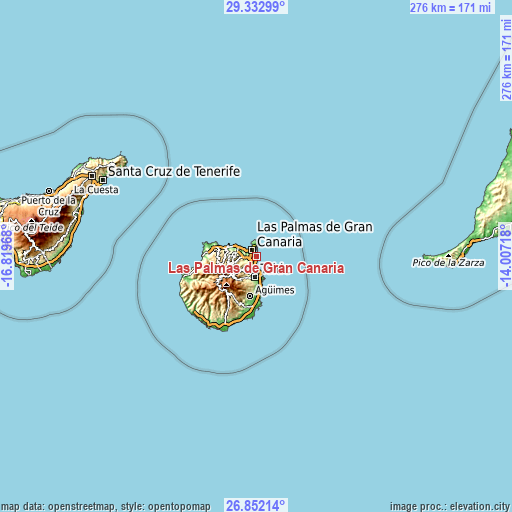 Topographic map of Las Palmas de Gran Canaria