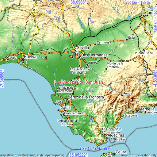 Topographic map of Las Cabezas de San Juan