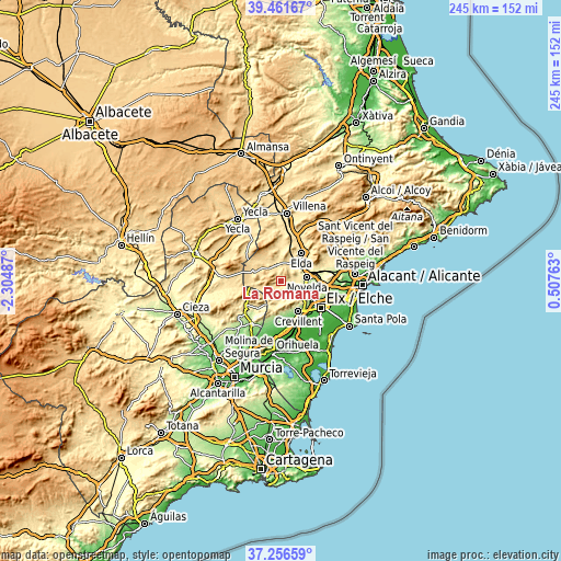 Topographic map of La Romana