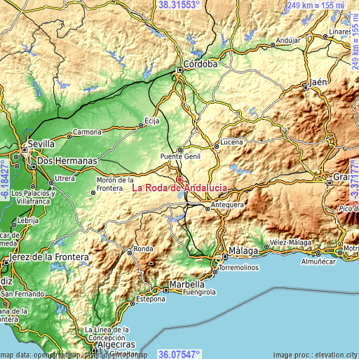 Topographic map of La Roda de Andalucía