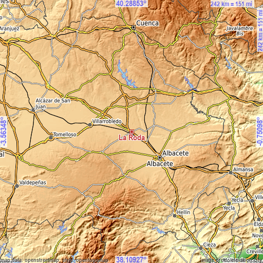 Topographic map of La Roda