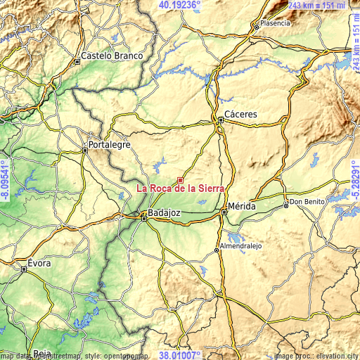 Topographic map of La Roca de la Sierra