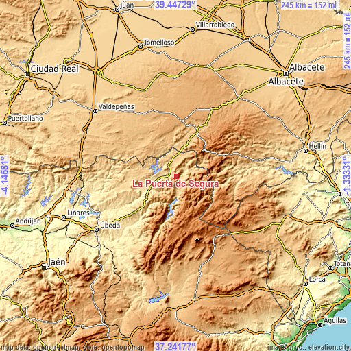 Topographic map of La Puerta de Segura