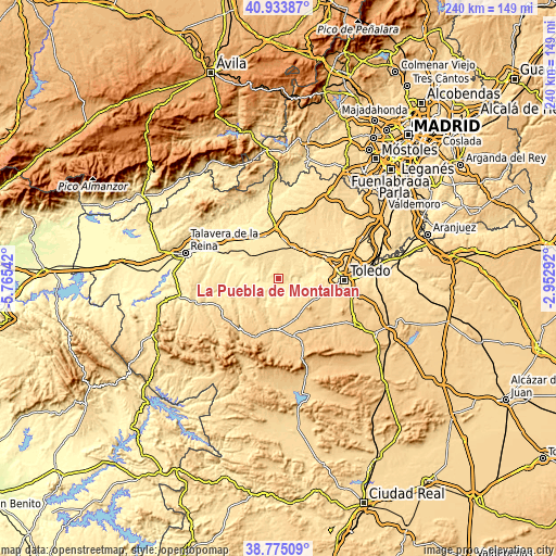 Topographic map of La Puebla de Montalbán