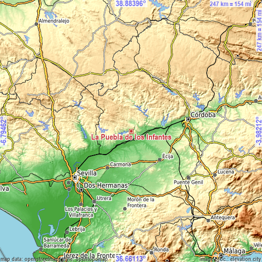 Topographic map of La Puebla de los Infantes