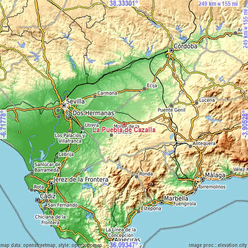 Topographic map of La Puebla de Cazalla