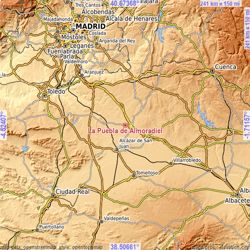 Topographic map of La Puebla de Almoradiel