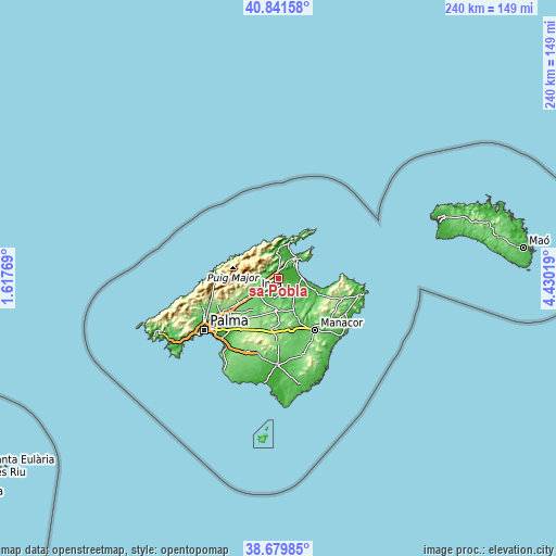 Topographic map of sa Pobla