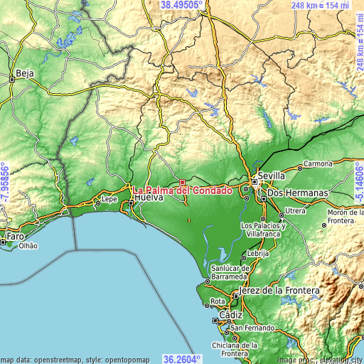 Topographic map of La Palma del Condado