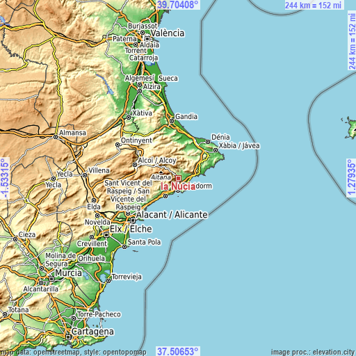Topographic map of la Nucia