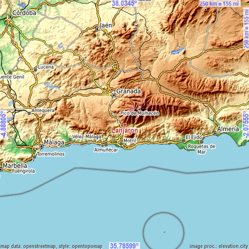 Topographic map of Lanjarón