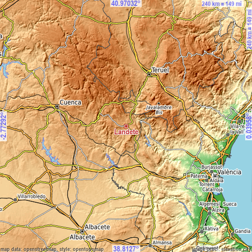 Topographic map of Landete