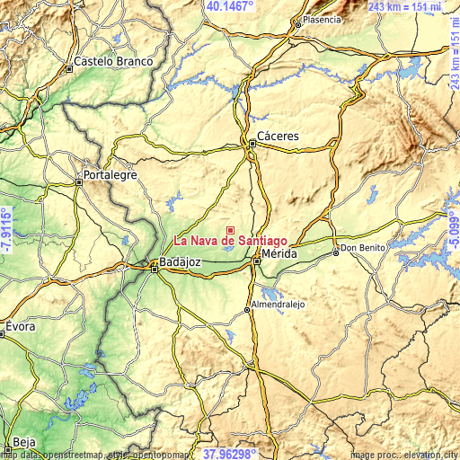 Topographic map of La Nava de Santiago