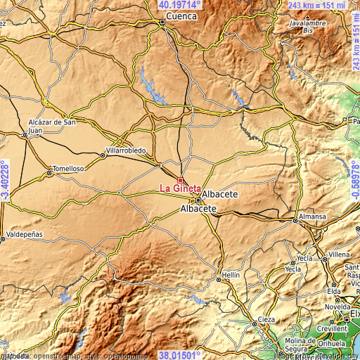 Topographic map of La Gineta