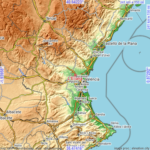 Topographic map of L'Eliana