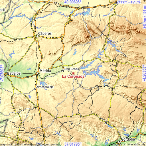 Topographic map of La Coronada