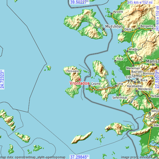 Topographic map of Vrontádos