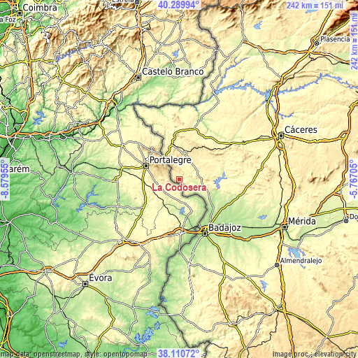 Topographic map of La Codosera