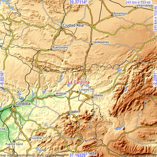 Topographic map of La Carolina