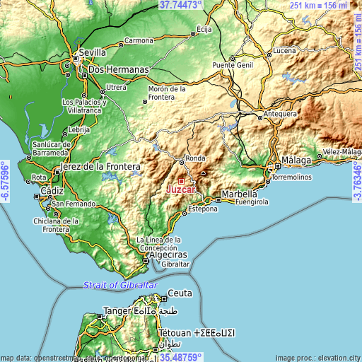 Topographic map of Júzcar