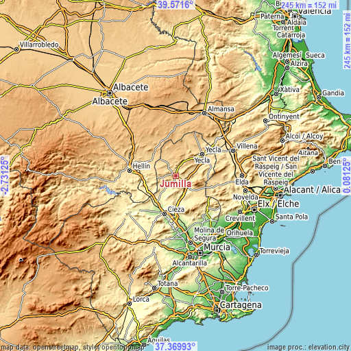 Topographic map of Jumilla