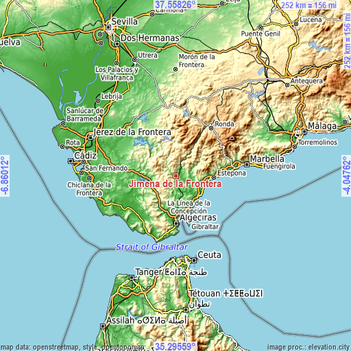 Topographic map of Jimena de la Frontera