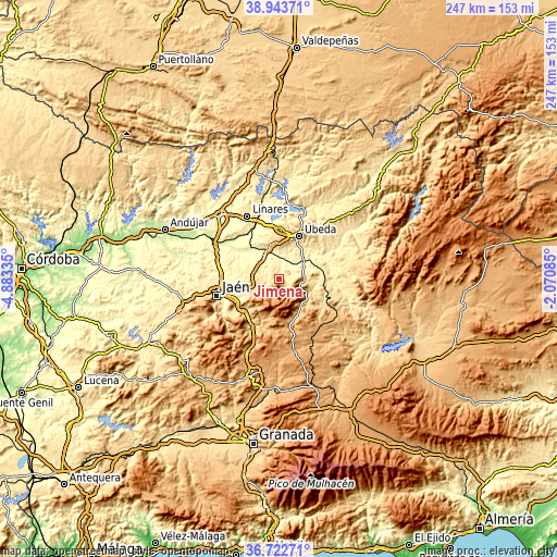 Topographic map of Jimena