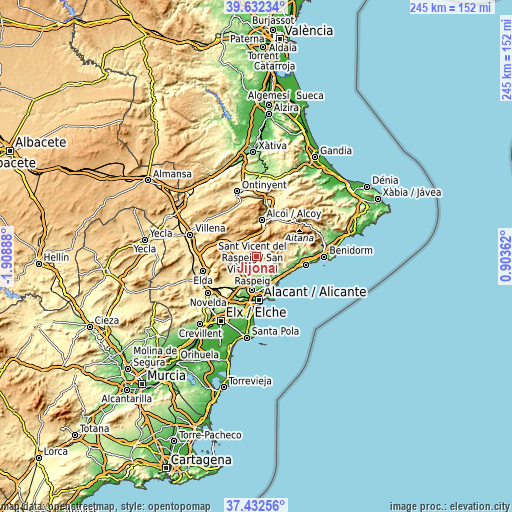 Topographic map of Jijona