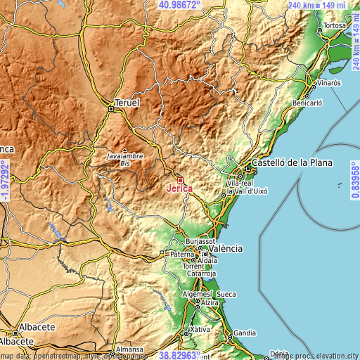 Topographic map of Jérica