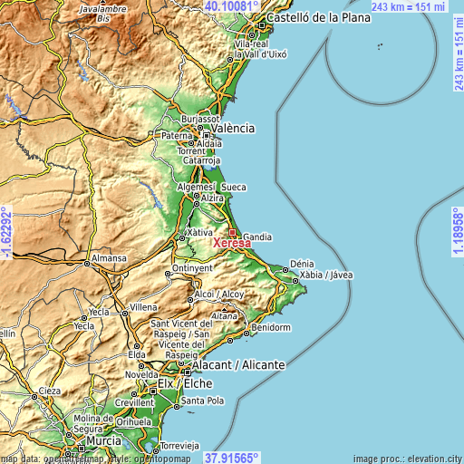 Topographic map of Xeresa