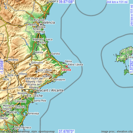 Topographic map of Javea